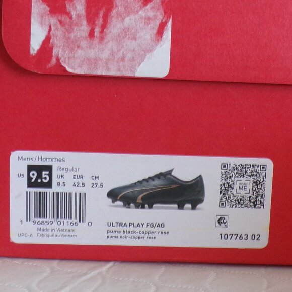 PUMA MEN'S BRAND NEW ULTRA PLAY FIRM GROUND FG BLACK AND ROSE SOCCER CLEATS - Picture 10 of 15